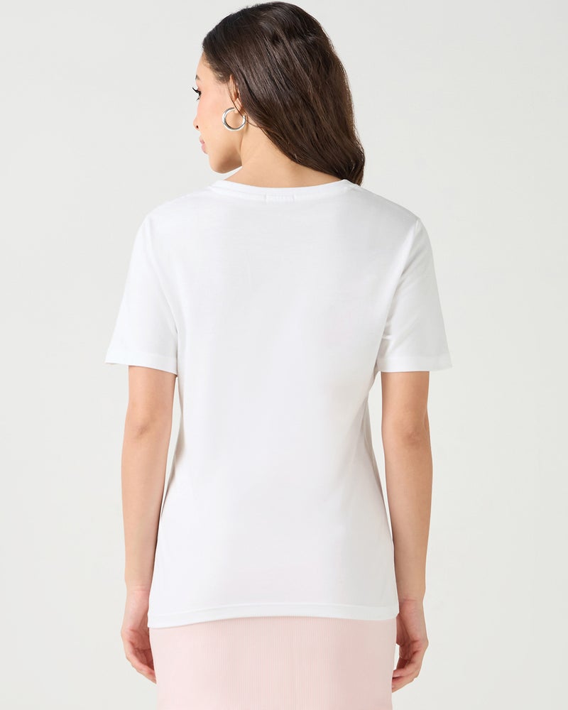 bewakoof Women's White Slim Fit T-shirt - Image 3